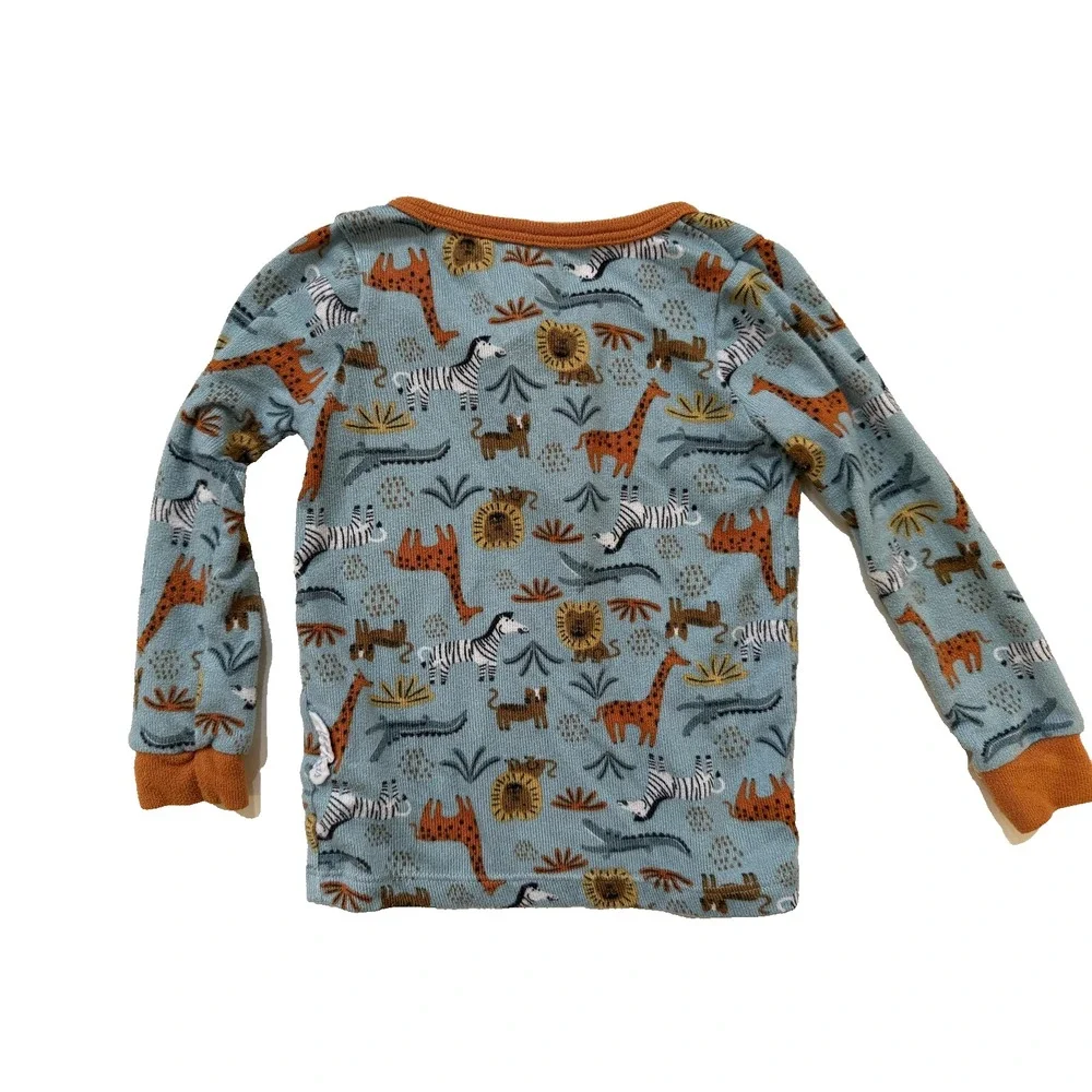 Old Navy Shirt Toddler 18-24 Months‎ Blue Waffle Henley Safari Animal Print